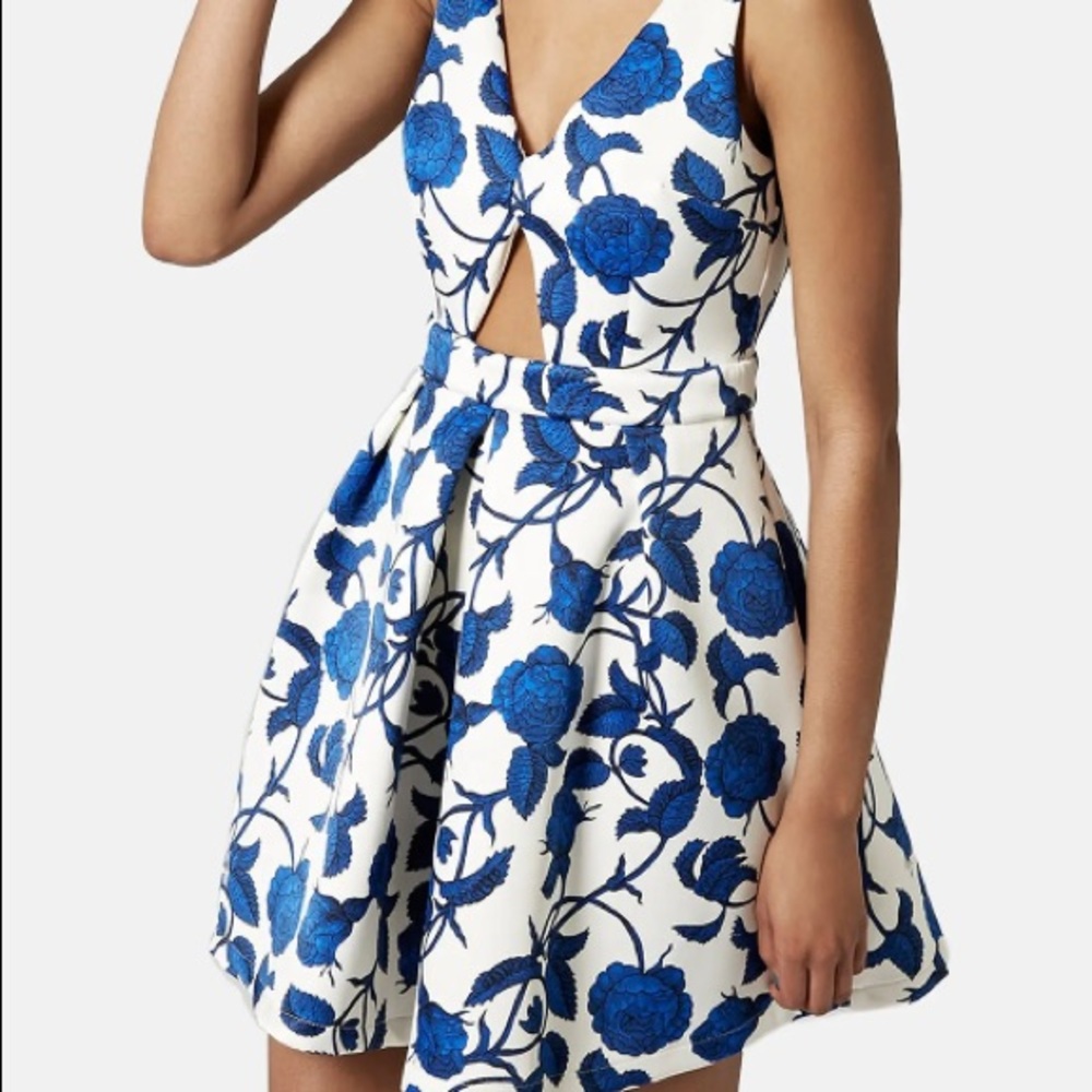 Cutout Rose Print Dress